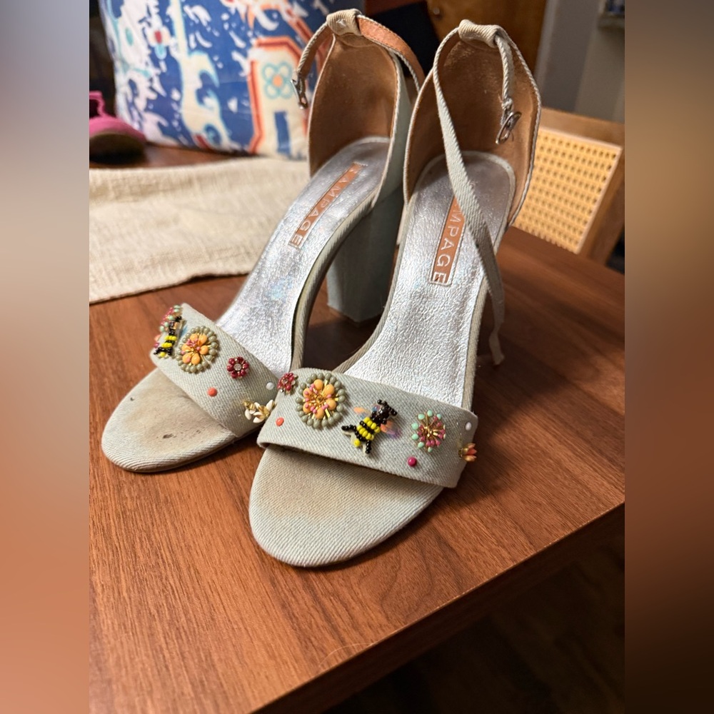 Rampage Floral Embellished Heels - Denim